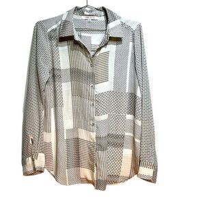 Rose & Olive Black and White Casual Button Down Shirt Flowy Blouse